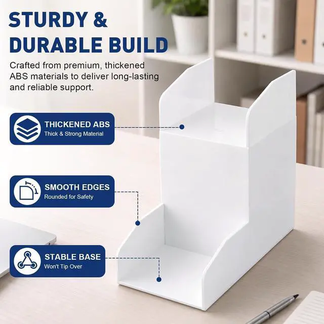 Alt view image 3 of 6 - 4 Pack 2 Tier Manga Shelf Risers, ABS Double Row Comic Book Storage,White | Space Saving Deep Shelf Book Stand Organizer, Visible Spine,for Manga, Comic, Figurine,Magazine Display, Bookcase Bookshelf