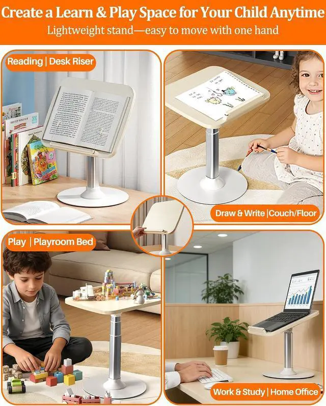 Alt view image 6 of 7 - 2-in-1 Kids Reading Stand for Books and Tablets, Adjustable Book Holder | Reading Stand for Kid Books,Kid-Friendly Ergonomic Book Holder for Toddlers,Laptop Riser Stand for Homeschool Floor Couch Bed