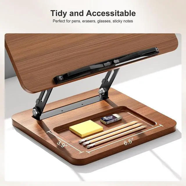 Alt view image 4 of 7 - Book Stand with Light, Hands Free Book Holder, Gifts Book Lovers | Hands Free, Adjustable Height Angle, Built-in Storage Tray, 3-Mode Reading Light, Foldable Metal Frame, Fits Cookbook Tablet