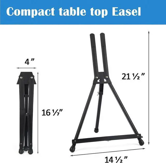 Alt view image 2 of 6 - 4 Pack 15" to 21" Tabletop Easel for Painting &Display | Black Aluminum Tripod with Rubber Feet, Holds Canvas, Paintings, Books, Photos, Signs