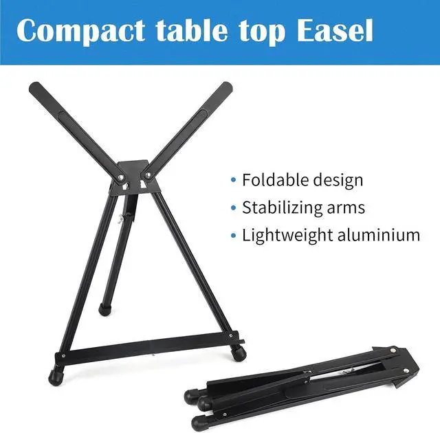 Alt view image 5 of 6 - 4 Pack 15" to 21" Tabletop Easel for Painting &Display | Black Aluminum Tripod with Rubber Feet, Holds Canvas, Paintings, Books, Photos, Signs