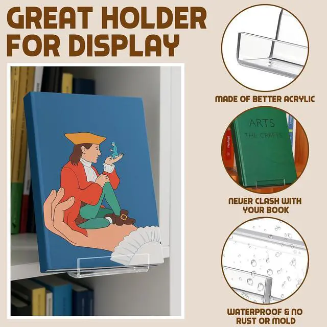 Alt view image 3 of 7 - 8 Pack Acrylic Book Stand for Display Bookcase Bookshelf Clear Display Holder Easel Collector Stand for Library Home Office Comic Album CD Magazine Postcard Artworks
