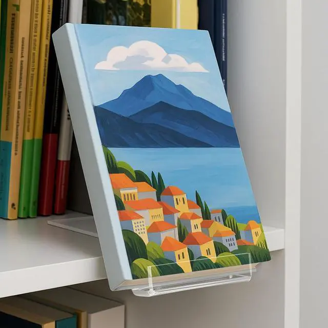 Alt view image 4 of 7 - 8 Pack Acrylic Book Stand for Display Bookcase Bookshelf Clear Display Holder Easel Collector Stand for Library Home Office Comic Album CD Magazine Postcard Artworks