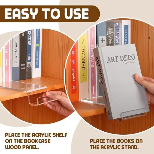 Alt view image 5 of 7 - 8 Pack Acrylic Book Stand for Display Bookcase Bookshelf Clear Display Holder Easel Collector Stand for Library Home Office Comic Album CD Magazine Postcard Artworks