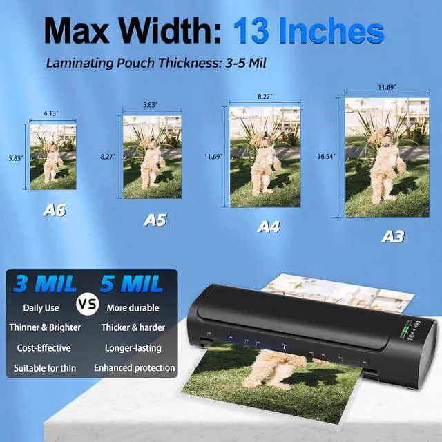 Alt view image 7 of 7 - 13 Inch Laminator Machine with 30 Laminating Sheets, A3 11-in-1 Hot & Cold Thermal Laminator for Teachers, 60S Fast Warm-Up, 450mm/min, Never-Jam Design Laminate Machine for Home, Office, School