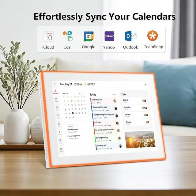 Alt view image 3 of 7 - Moonka 10.1" Wall Planner Digital Calendar & Chore Chart with LED Reminder Light, Smart Full HD Touchscreen Interactive Display for Family Schedules, Meal Planner, To Do List