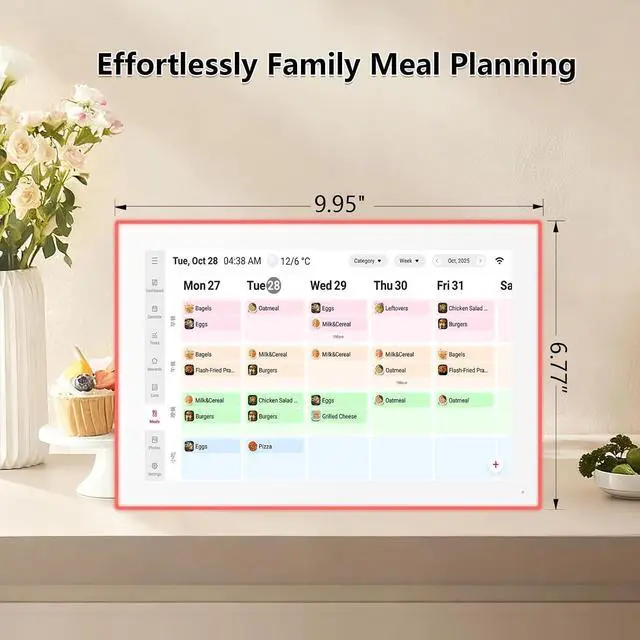Alt view image 4 of 7 - Moonka 10.1" Wall Planner Digital Calendar & Chore Chart with LED Reminder Light, Smart Full HD Touchscreen Interactive Display for Family Schedules, Meal Planner, To Do List