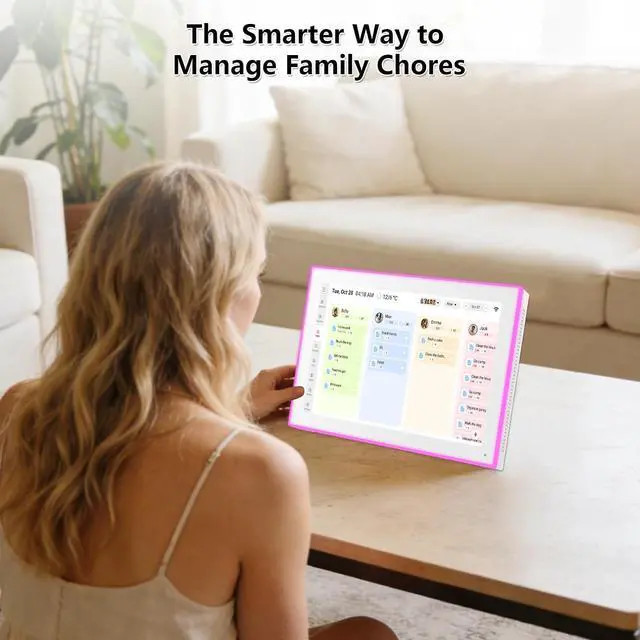 Alt view image 5 of 7 - Moonka 10.1" Wall Planner Digital Calendar & Chore Chart with LED Reminder Light, Smart Full HD Touchscreen Interactive Display for Family Schedules, Meal Planner, To Do List