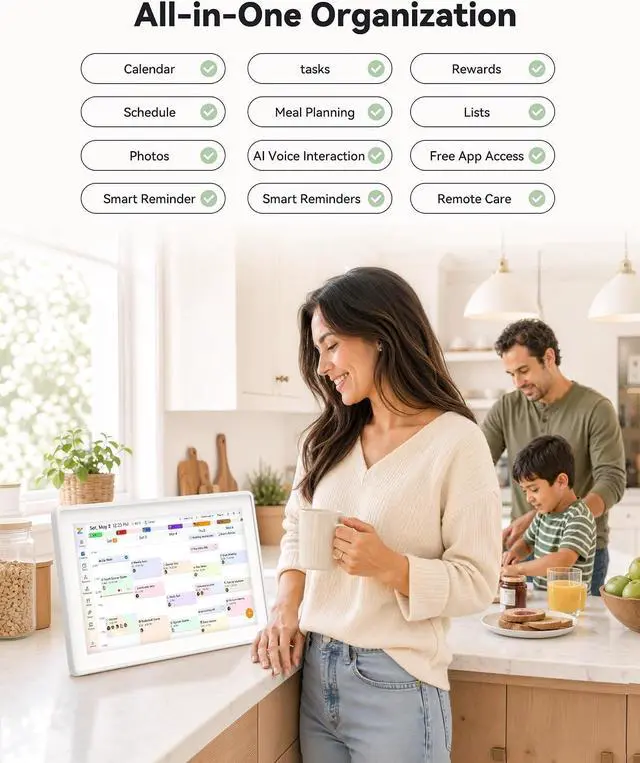 Alt view image 3 of 7 - Digital Calendar,15.6-inch Digital Wall Planner & Chore Chart, Touchscreen Family Organizer for Schedules,Events & Reminders, Wall Mount Included,Smart Calendar Perfect for 2026 Planning (White Frame)