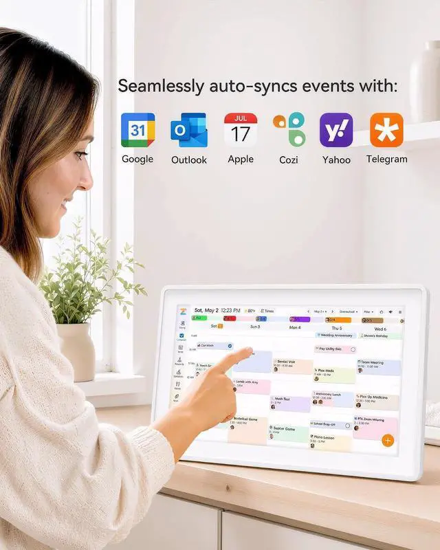 Alt view image 2 of 7 - Digital Calendar,15.6-inch Digital Wall Planner & Chore Chart, Touchscreen Family Organizer for Schedules,Events & Reminders, Wall Mount Included,Smart Calendar Perfect for 2026 Planning (White Frame)