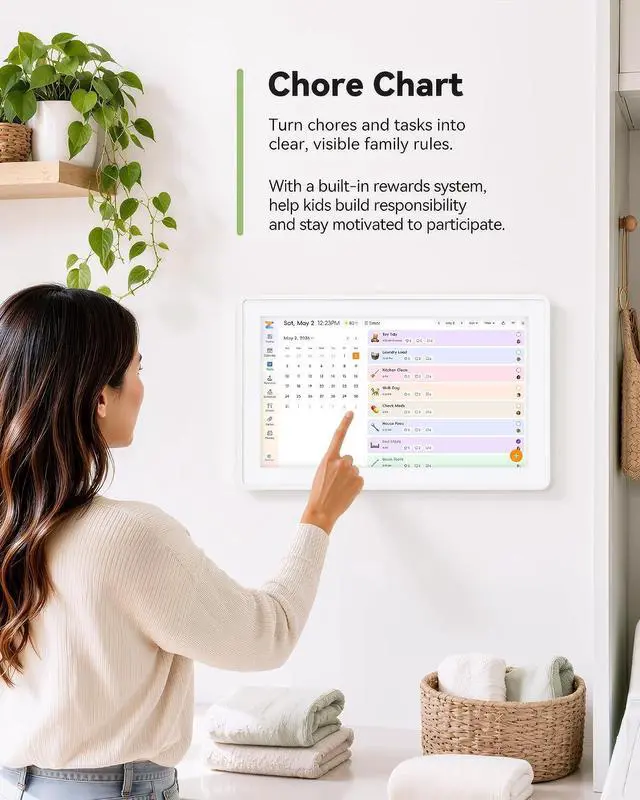 Alt view image 4 of 7 - Digital Calendar,15.6-inch Digital Wall Planner & Chore Chart, Touchscreen Family Organizer for Schedules,Events & Reminders, Wall Mount Included,Smart Calendar Perfect for 2026 Planning (White Frame)