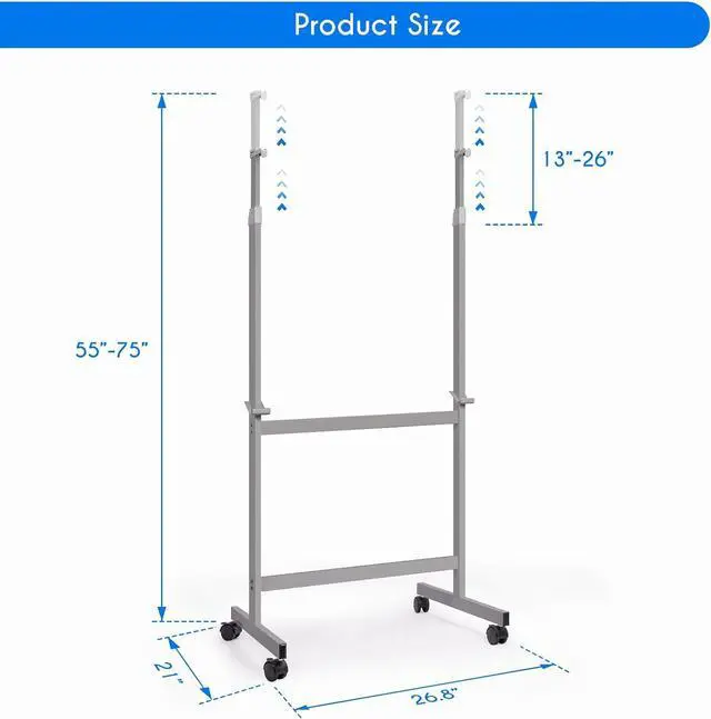 Alt view image 2 of 7 - Maxtek Mobile Whiteboard Stand with Wheels, Stand Only, No Drill (Grey) | Height Adjustable Dry Erase Boards, No Drill Setup, Rolling Easel Frame for Home, Office, Homeschool,Classroom
