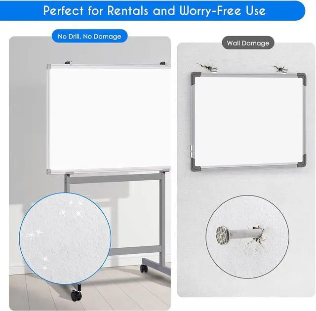 Alt view image 3 of 7 - Maxtek Mobile Whiteboard Stand with Wheels, Stand Only, No Drill (Grey) | Height Adjustable Dry Erase Boards, No Drill Setup, Rolling Easel Frame for Home, Office, Homeschool,Classroom