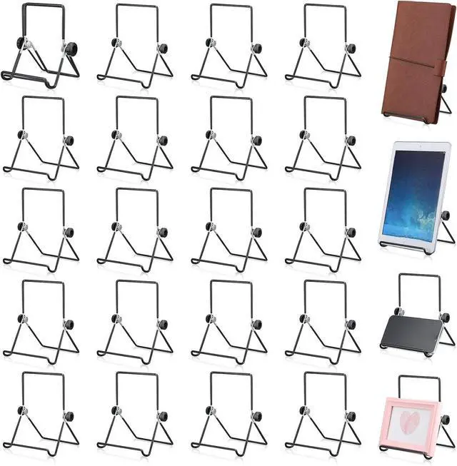 Main image of 24 Pack Adjustable Plate Stands for Display 7.1 Inch Black Metal Foldable Easel Book Display Stands Bulk Decorative Plate Holders for Platter Frame Photo Tabletop Art(Double Corners)
