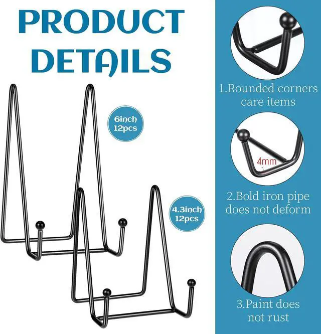 Alt view image 3 of 7 - 24 Pcs Plate Stands for Display Metal Photo Easel Stand Book Holder Plate Holder Picture for Decorative Display Easels Picture Frame Stands Rack (4.3 Inch, 6 Inch)