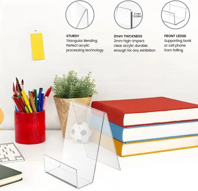 Alt view image 2 of 7 - 16 Pcs Large Acrylic Book Display Stand | 5.7''×4'' Display Stand with Ledge, Clear Acrylic Book Display Easel for Album, CD, Picture, Artworks, Phone, Tablet