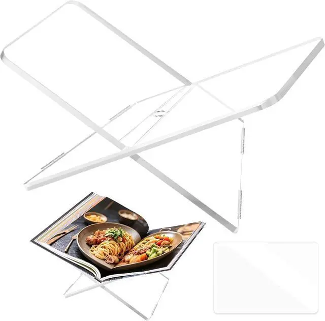 Main image of Acrylic Book Holder Stand Large Size, 8mm Thick Clear X-Shaped Book Display Stand for Cookbook, Bible, Art Book, Magazine and Coffee Table Book, 2-Piece Detachable Acrylic Reading Stand, 12.4 x 9.5 in