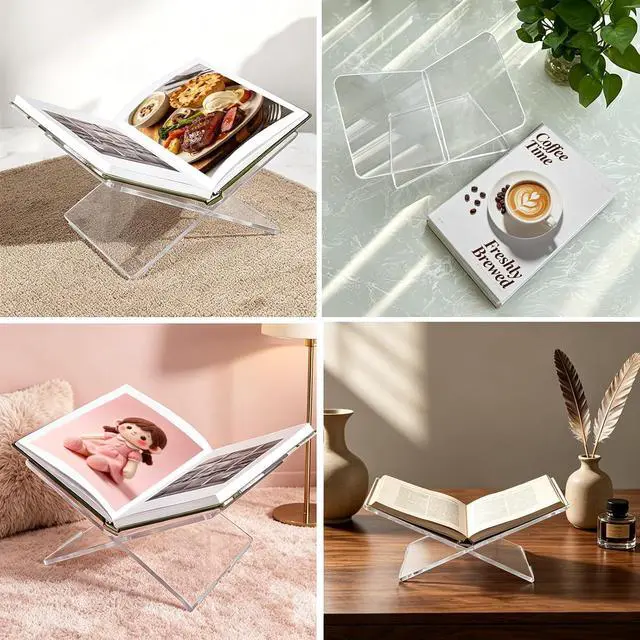 Alt view image 7 of 7 - Acrylic Book Holder Stand Large Size, 8mm Thick Clear X-Shaped Book Display Stand for Cookbook, Bible, Art Book, Magazine and Coffee Table Book, 2-Piece Detachable Acrylic Reading Stand, 12.4 x 9.5 in