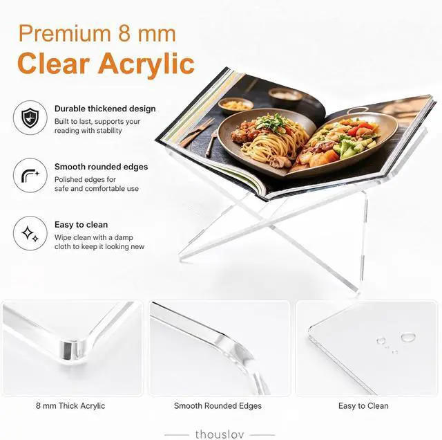 Alt view image 5 of 7 - Acrylic Book Holder Stand Large Size, 8mm Thick Clear X-Shaped Book Display Stand for Cookbook, Bible, Art Book, Magazine and Coffee Table Book, 2-Piece Detachable Acrylic Reading Stand, 12.4 x 9.5 in