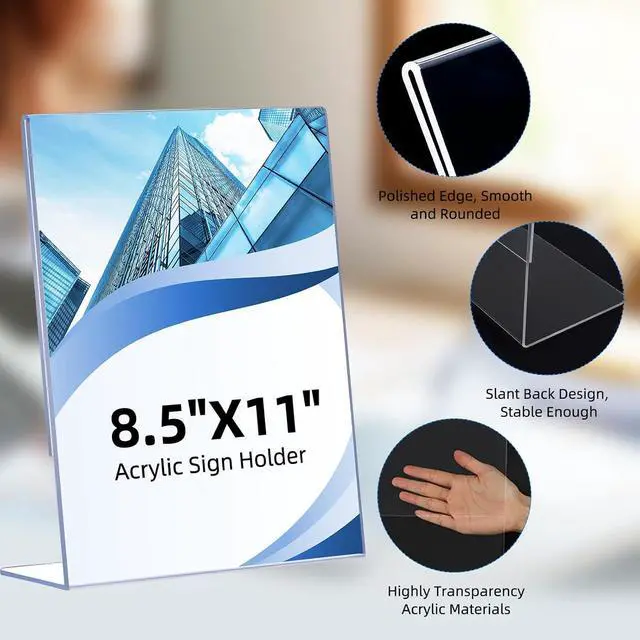 Alt view image 5 of 7 - 12 Pack Acrylic Sign Holder 8.5 x 11, Clear Plastic Display Stands for Tabletop, L-Shape Acrylic Stands for Flyers, Documents, Office, Restaurants, Vertical Sign Holder 8.5x11 for Desktop