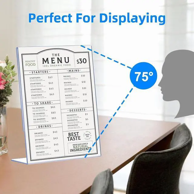 Alt view image 6 of 7 - 12 Pack Acrylic Sign Holder 8.5 x 11, Clear Plastic Display Stands for Tabletop, L-Shape Acrylic Stands for Flyers, Documents, Office, Restaurants, Vertical Sign Holder 8.5x11 for Desktop