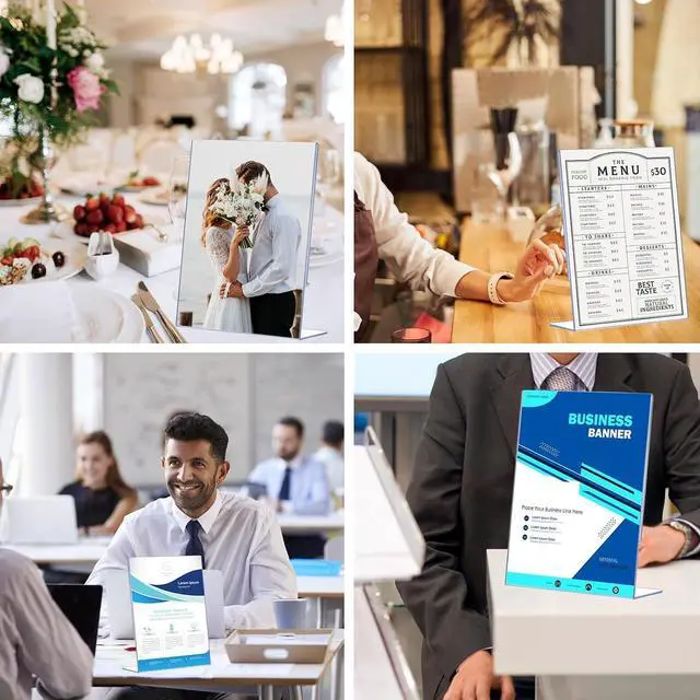 Alt view image 7 of 7 - 12 Pack Acrylic Sign Holder 8.5 x 11, Clear Plastic Display Stands for Tabletop, L-Shape Acrylic Stands for Flyers, Documents, Office, Restaurants, Vertical Sign Holder 8.5x11 for Desktop