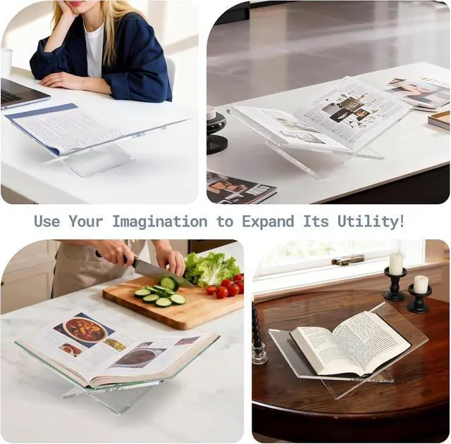 Alt view image 6 of 6 - Acrylic Book Stands for Display, 15.8 x 9.5 x 4.3 in Open Bookstand | Coffee Table Book Stand, Display Easel for Quran, Magazine, Art, Cook Book, Bible, Textbooks - Clear
