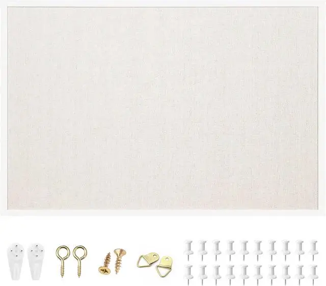 Main image of Linen Cork Bulletin Board, 24"x 36", White Frame | Corkboard, Vision Board, Ideal for School, Home and Office