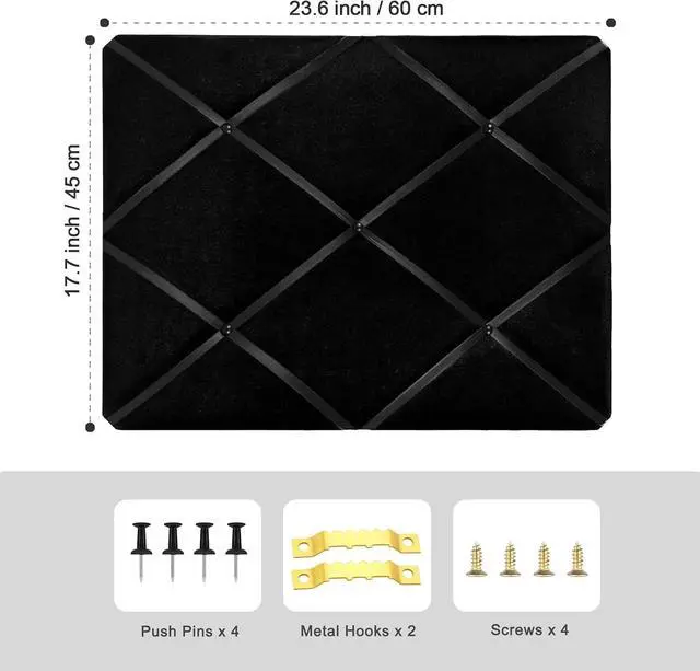 Alt view image 2 of 5 - Black Fabric Memo Bulletin Board, 23.6x17.7 inches Velvet Pin Board for Wall, Vision Board Message Board Cork Board with Criss-Cross Ribbons for Home Office School Wall Decor(BK Velvet,4560)
