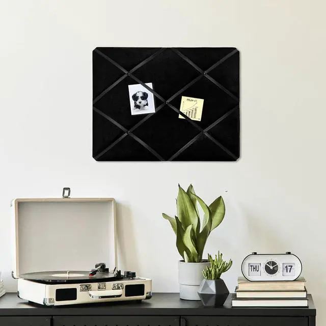 Alt view image 3 of 5 - Black Fabric Memo Bulletin Board, 23.6x17.7 inches Velvet Pin Board for Wall, Vision Board Message Board Cork Board with Criss-Cross Ribbons for Home Office School Wall Decor(BK Velvet,4560)