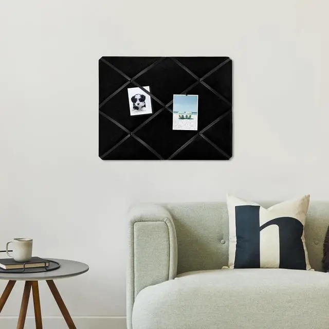Alt view image 5 of 5 - Black Fabric Memo Bulletin Board, 23.6x17.7 inches Velvet Pin Board for Wall, Vision Board Message Board Cork Board with Criss-Cross Ribbons for Home Office School Wall Decor(BK Velvet,4560)