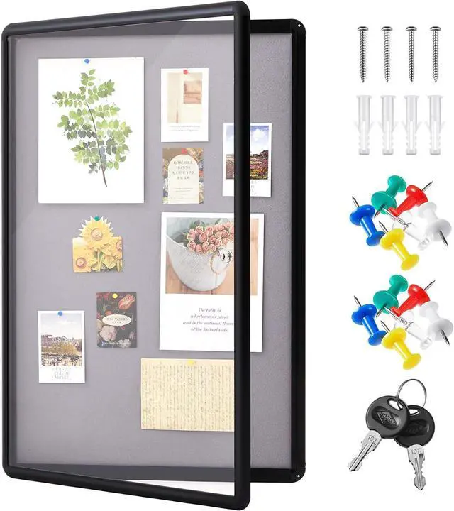 Main image of 36 x 24 Inch Enclosed Fabric Bulletin Board Tamperproof Lockable Noticeboard Fabric&Aluminium Frame Display Cases Wall-Mounted Display Case for School, Office - Secure, Durable