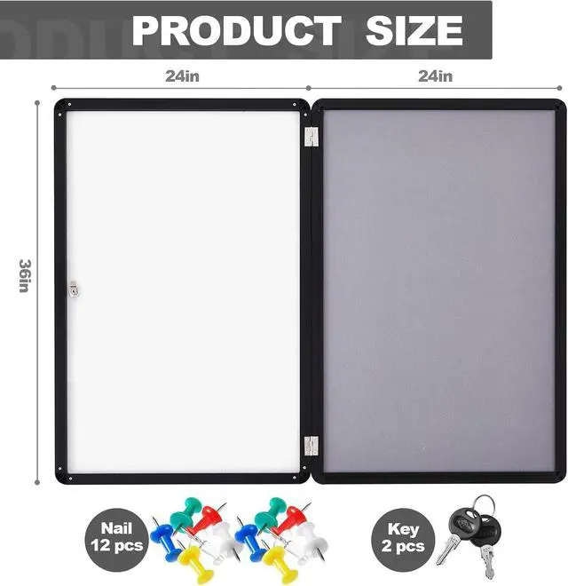 Alt view image 2 of 7 - 36 x 24 Inch Enclosed Fabric Bulletin Board Tamperproof Lockable Noticeboard Fabric&Aluminium Frame Display Cases Wall-Mounted Display Case for School, Office - Secure, Durable