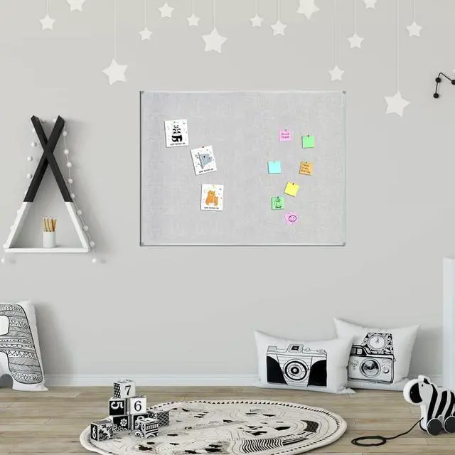 Alt view image 5 of 6 - Linen 48 x 36 Inch Cork Bulletin Board, Grey Linen Fabric Pinboard | Silver Aluminum Frame Message Notice Wall Mounted Cork Board for Home Kitchen Office Decorative