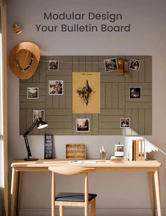 Alt view image 5 of 7 - Felt Bulletin Board & Cork Board Alternative, Earth Brown | 48" x 36" Pin board, Removable Adhesive Tabs, Easy Install Without Wall Damage, For Home Office Decor