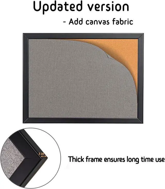 Alt view image 5 of 7 - Bulletin Board 36 x 24 Inch, 100% Wood Framed Canvas Cork Board with Grey Fabric, Wall Mounted Notice Board for Home Office School