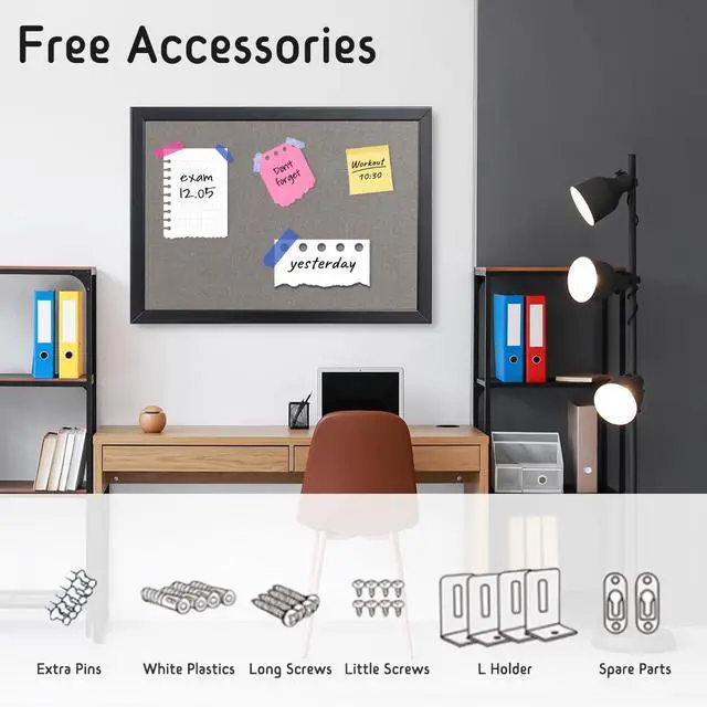 Alt view image 6 of 7 - Bulletin Board 36 x 24 Inch, 100% Wood Framed Canvas Cork Board with Grey Fabric, Wall Mounted Notice Board for Home Office School