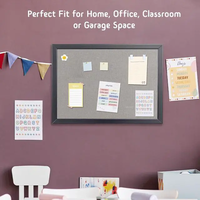 Alt view image 7 of 7 - Bulletin Board 36 x 24 Inch, 100% Wood Framed Canvas Cork Board with Grey Fabric, Wall Mounted Notice Board for Home Office School