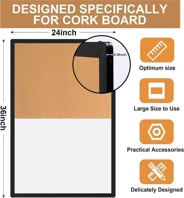 Alt view image 2 of 7 - Cork Board White Board Combo, 36" X 24" Magnetic Whiteboard Bulletin Combination Board, Black Aluminum Frame Vision Board with Dry Erase Markers, Magnets, Eraser and Pushpins for Office, Home & School