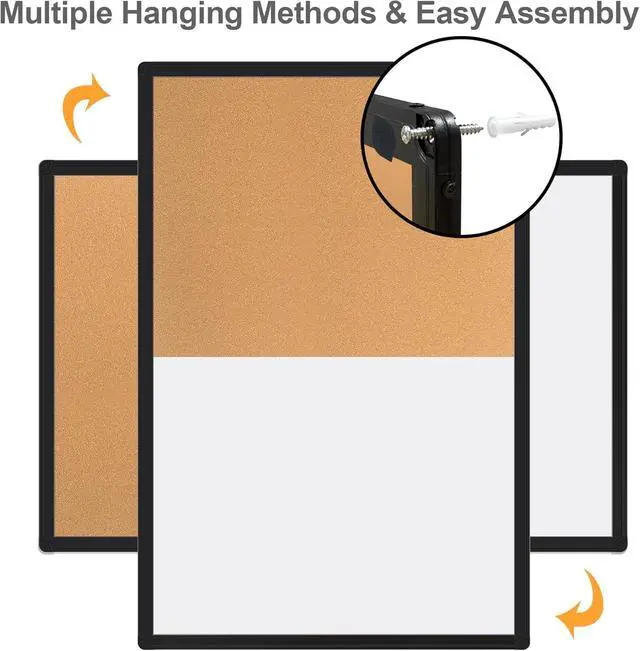 Alt view image 5 of 7 - Cork Board White Board Combo, 36" X 24" Magnetic Whiteboard Bulletin Combination Board, Black Aluminum Frame Vision Board with Dry Erase Markers, Magnets, Eraser and Pushpins for Office, Home & School