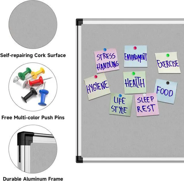 Alt view image 4 of 6 - XBoard Bulletin Board Grey Fabric 48 x 36 inch| Wall Mounted Fabric Message Notice Board Sliver Aluminum Framed for Home Office School
