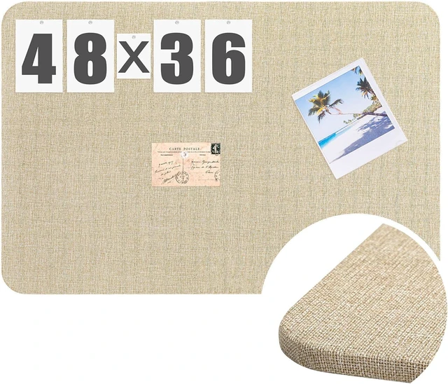 Main image of 48'' x 36'' Linen Fabric Bulletin Board Pinboard for Walls | Frameless Notice & Memory Board for Office, Home & Kitchen, Easy to Install (Brown)