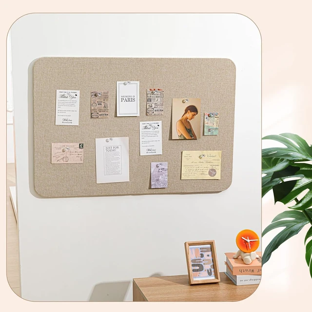 Alt view image 4 of 6 - 48'' x 36'' Linen Fabric Bulletin Board Pinboard for Walls | Frameless Notice & Memory Board for Office, Home & Kitchen, Easy to Install (Brown)