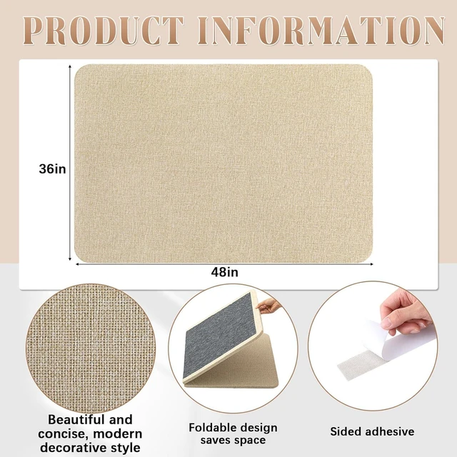 Alt view image 2 of 6 - 48'' x 36'' Linen Fabric Bulletin Board Pinboard for Walls | Frameless Notice & Memory Board for Office, Home & Kitchen, Easy to Install (Brown)