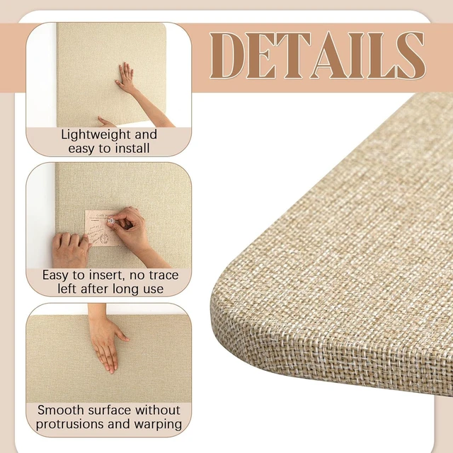 Alt view image 3 of 6 - 48'' x 36'' Linen Fabric Bulletin Board Pinboard for Walls | Frameless Notice & Memory Board for Office, Home & Kitchen, Easy to Install (Brown)