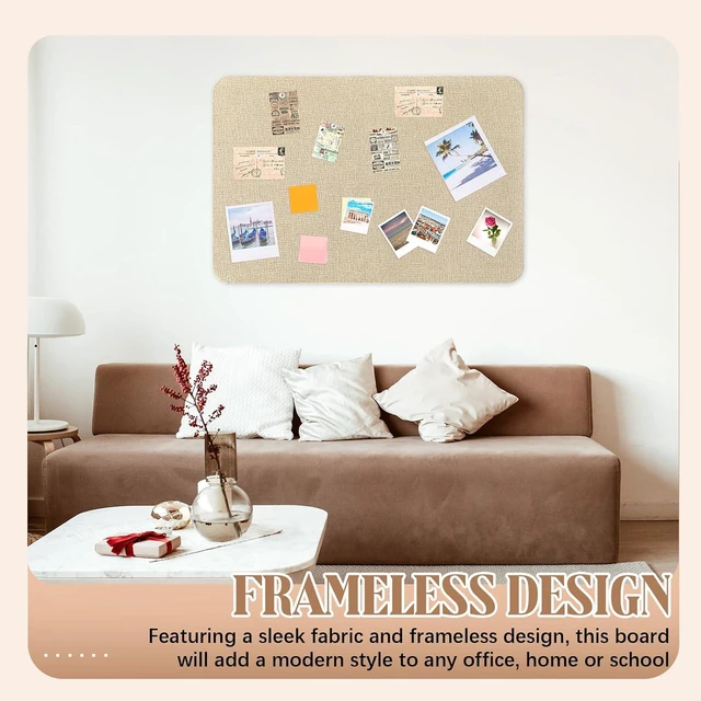 Alt view image 5 of 6 - 48'' x 36'' Linen Fabric Bulletin Board Pinboard for Walls | Frameless Notice & Memory Board for Office, Home & Kitchen, Easy to Install (Brown)