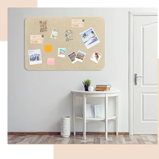 Alt view image 6 of 6 - 48'' x 36'' Linen Fabric Bulletin Board Pinboard for Walls | Frameless Notice & Memory Board for Office, Home & Kitchen, Easy to Install (Brown)