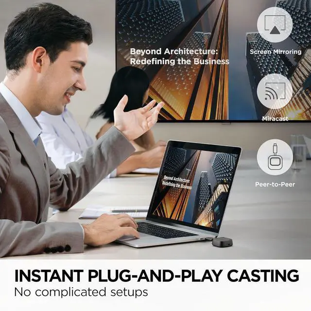 Alt view image 2 of 5 - ViewShare WPD-900 Wireless Presentation System with 1080p Full HD, Miracast, and AirPlay Support, USB-C, HDMI, and USB Inputs for Instant One-Click Screen Sharing
