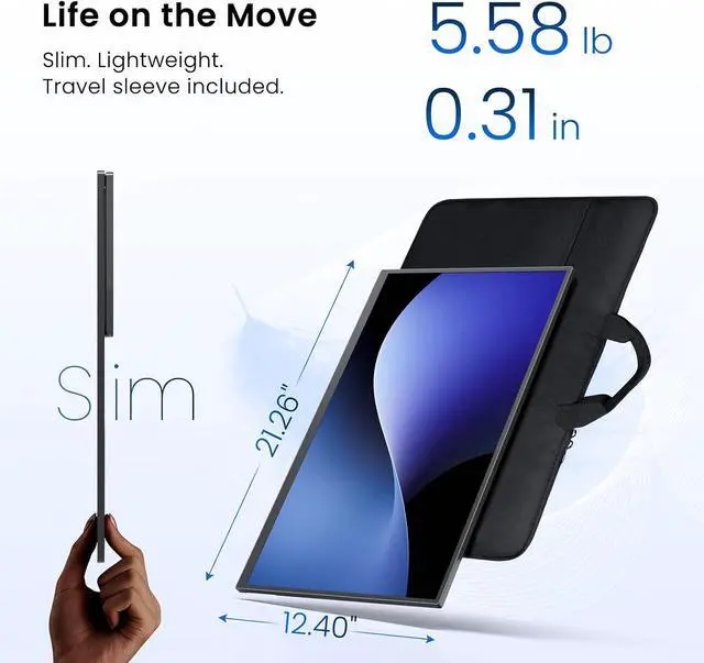 Alt view image 7 of 7 - 23.8" 1080P 100Hz Wireless Portable Monitor with Battery 10000mAh | 145% sRGB QLED Gaming Monitor with Stand, Bag & VESA, Large Second Screen for Laptop, Computer, Phone, Game Consoles