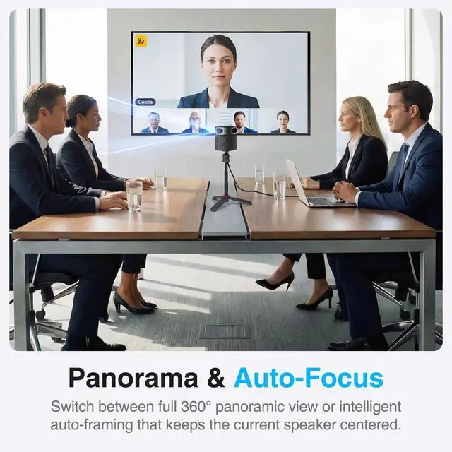 Alt view image 2 of 7 - 360 All-in-One Meeting Camera - 360° Conference Cam for PC Mac, Speaker & Mic Array, Auto Speaker Focus, 1080P Output, AI Voice Isolation, Local Recording,Compatible with Webex/Zoom/Teams/Meet